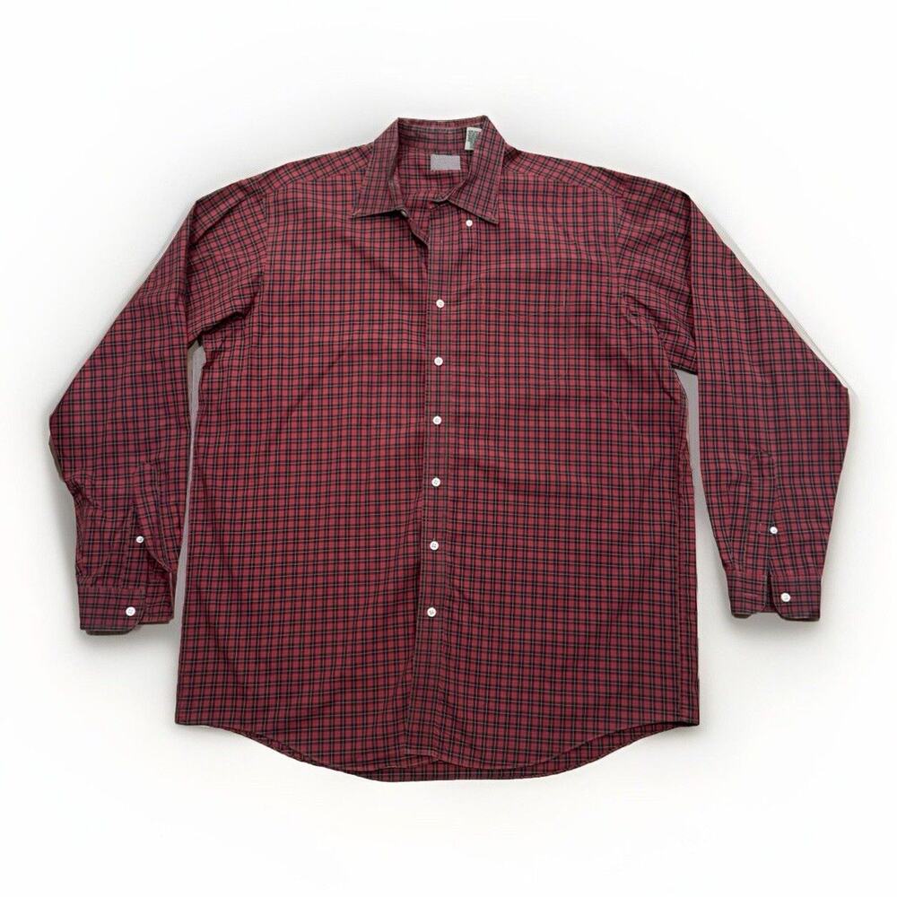 LL Bean Vintage Button-Down Shirt Men's X-Large Tall Dark Red Plaid 100% Cotton